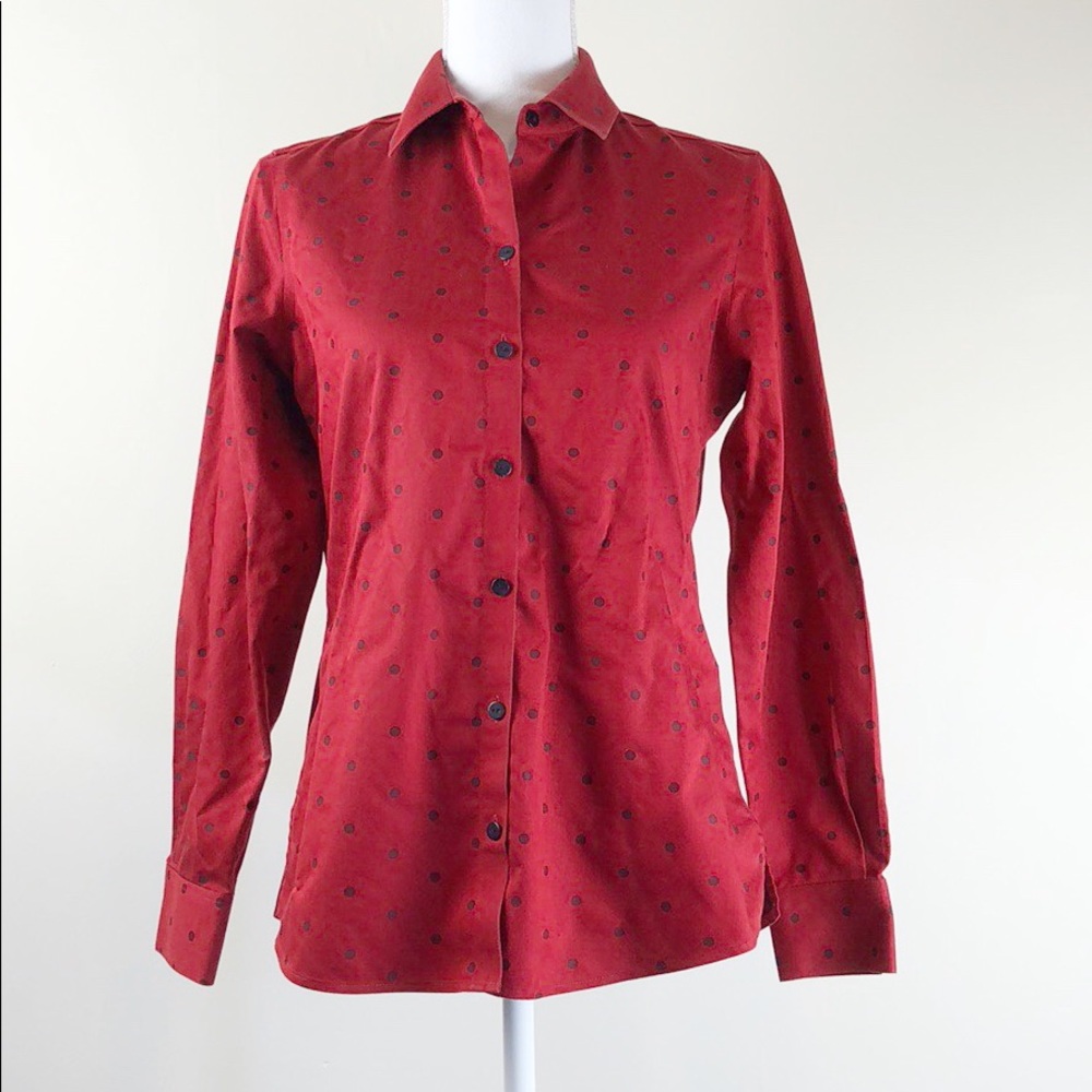 Foxcroft Non Iron Red Polka Dot Dress Shirt Size 4